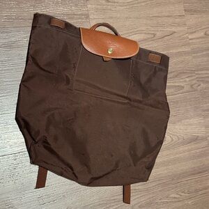 Longchamp le pliage Brown Leather-Trimmed Backpack